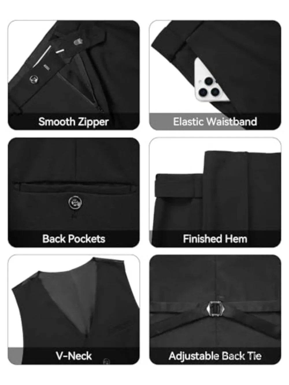 Men's Slim Fit 3-Piece Tuxedo Suit Set Wedding Prom Party Jacket Vest Pants